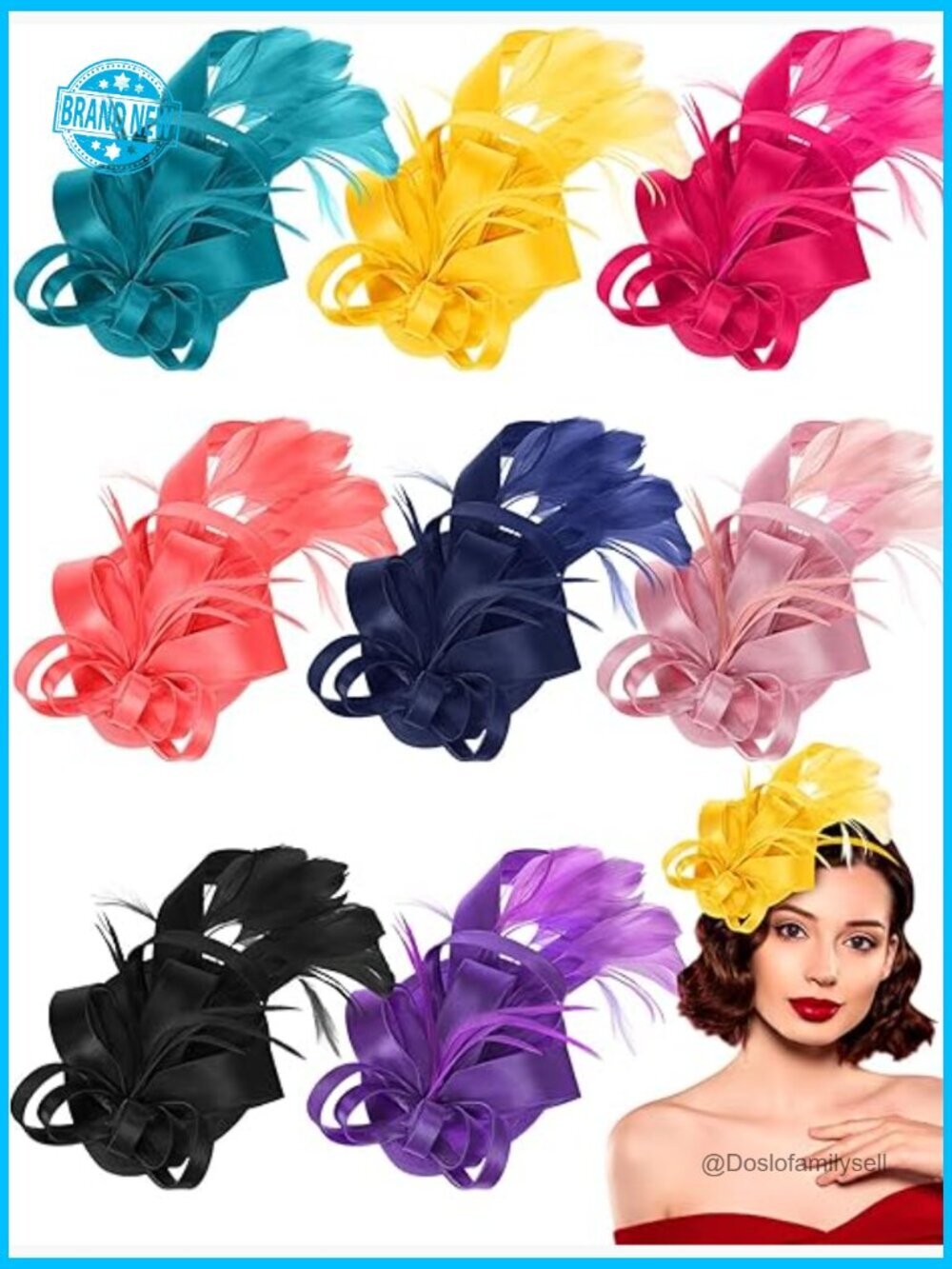 8 Piece Fascinator Hat Set with Feathers and Flowers for Weddings and Tea